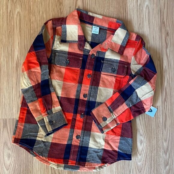 Old Navy Boys Orange Plaid Shirt - Picture 1 of 4